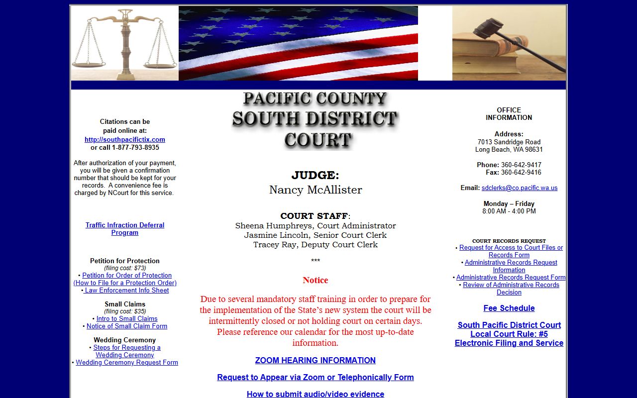 Pacific County Traffic Ticket Records South Pacific District Court page