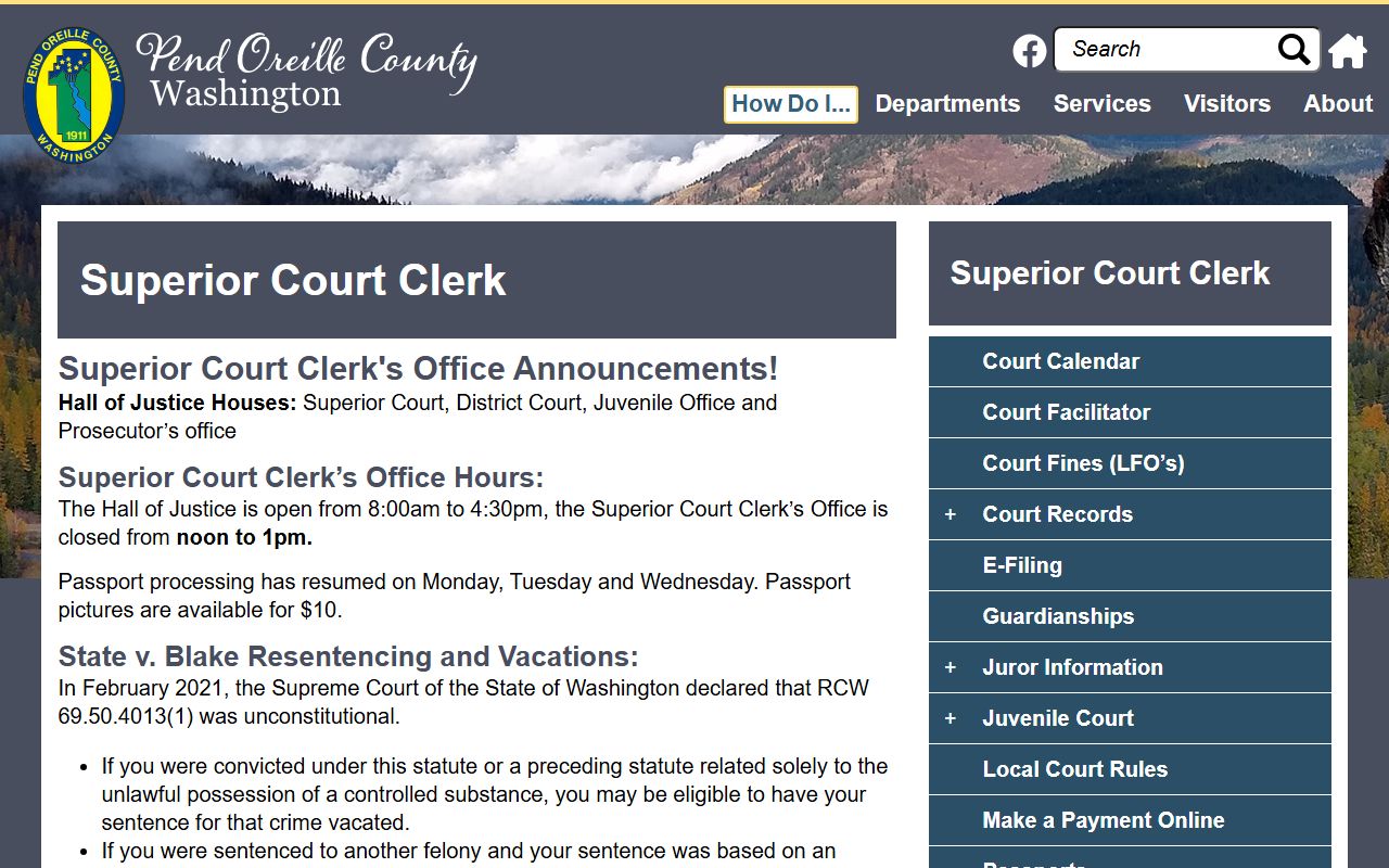 Pend Oreille County Traffic Ticket Records superior court clerk page