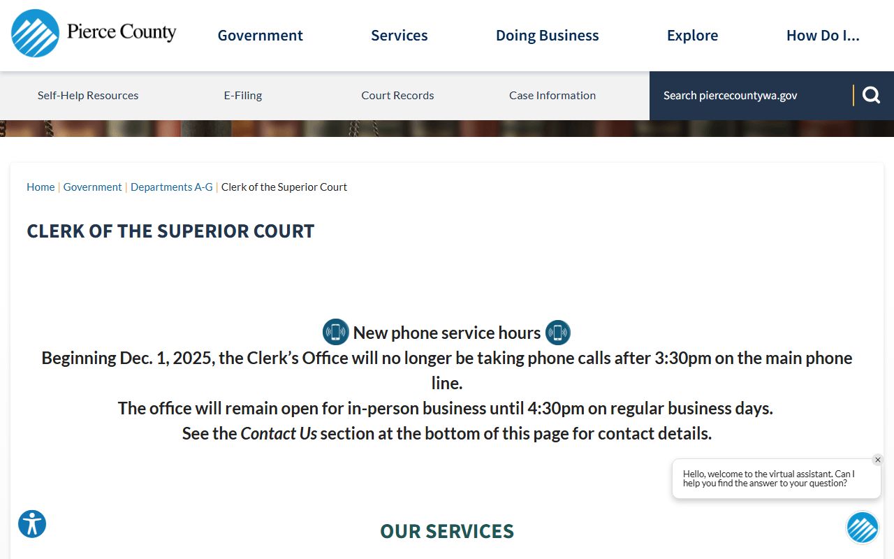 Pierce County Traffic Ticket Records superior court clerk page