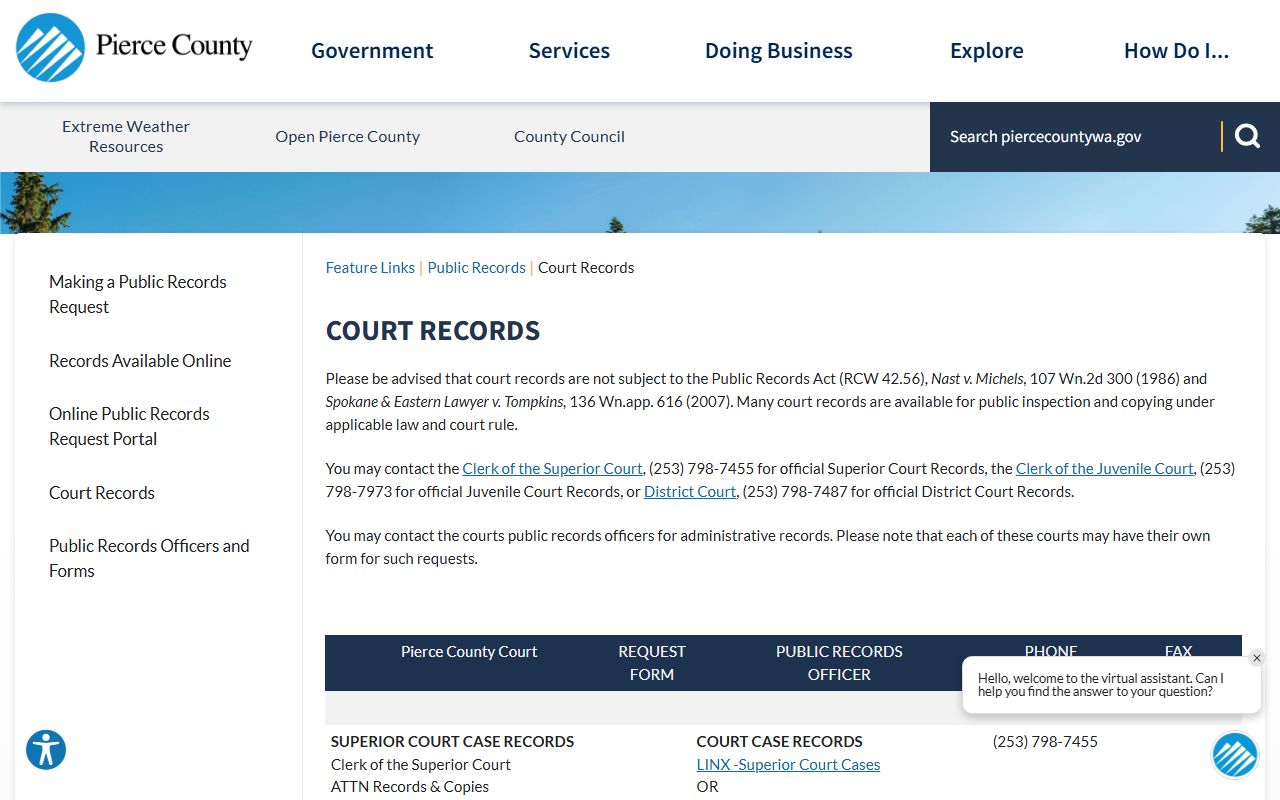 Pierce County Traffic Ticket Records court records page