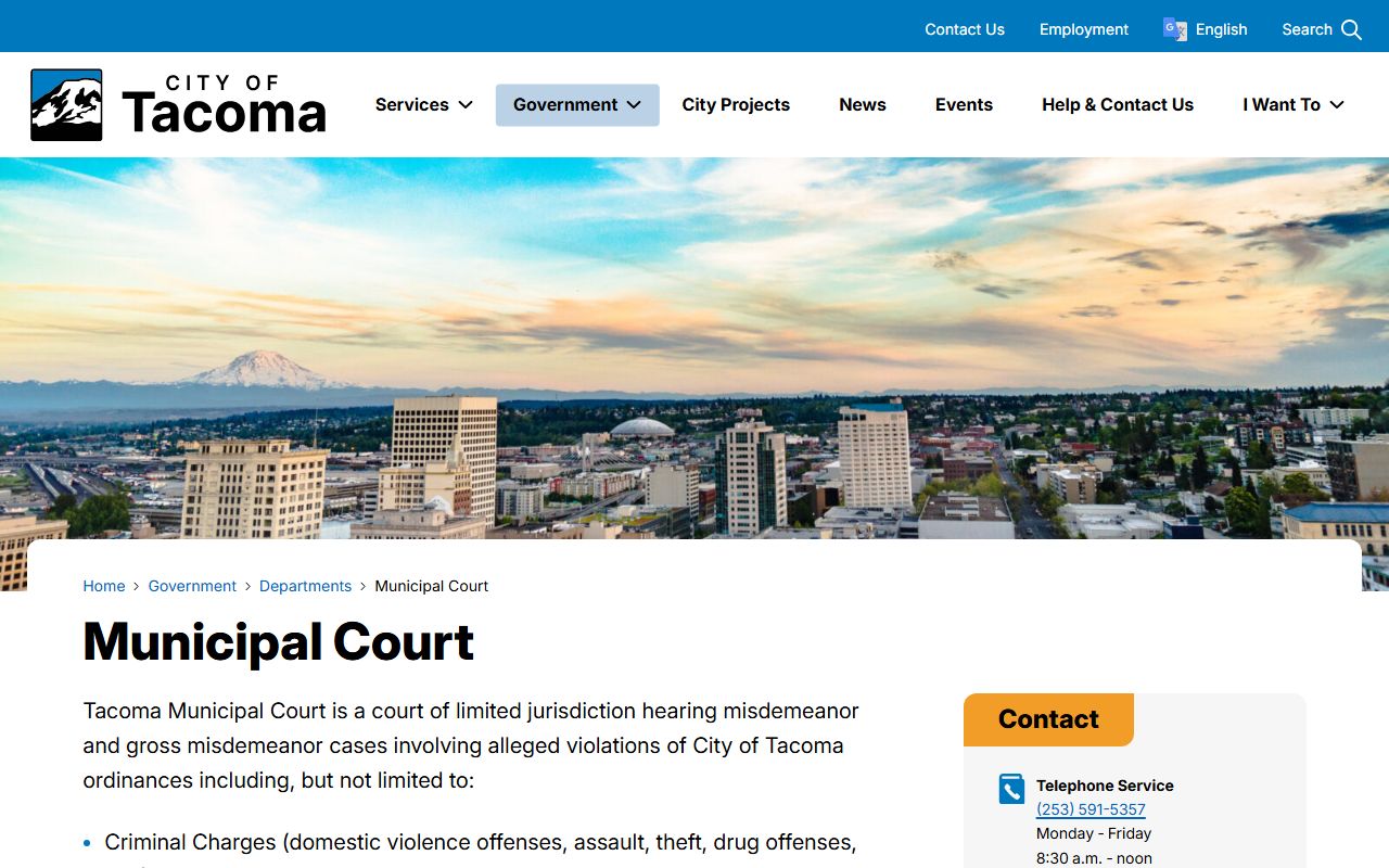 Pierce County Traffic Ticket Records Tacoma Municipal Court page