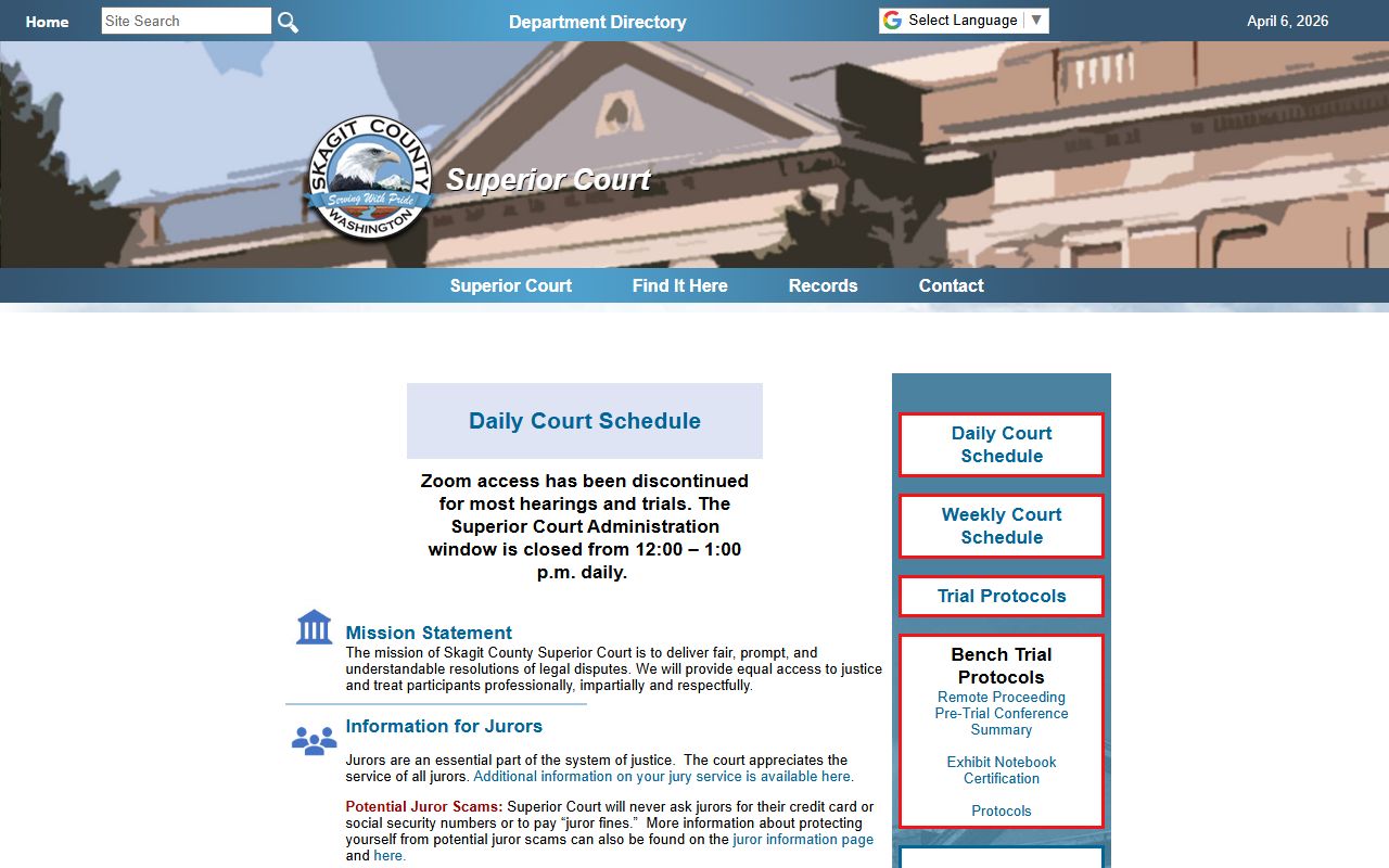 Skagit County Traffic Ticket Records superior court page