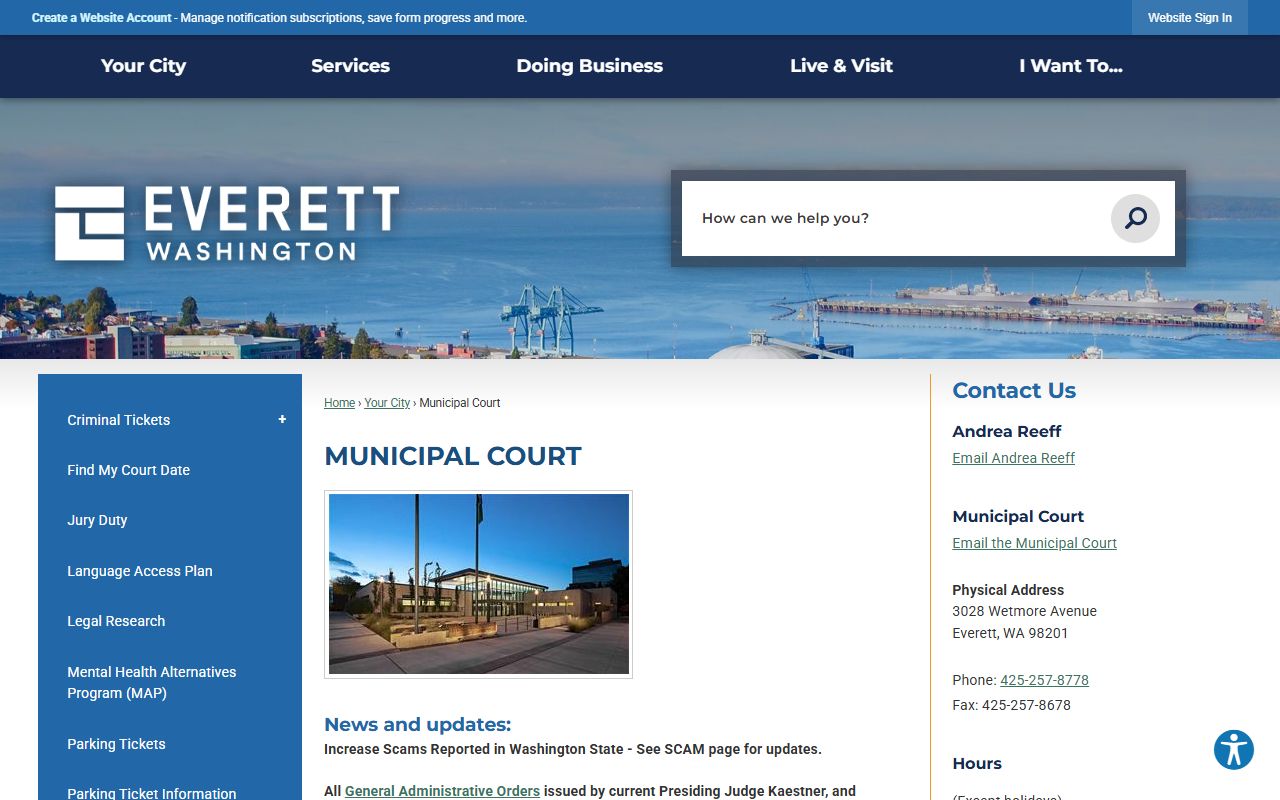 Snohomish County Traffic Ticket Records Everett Municipal Court page