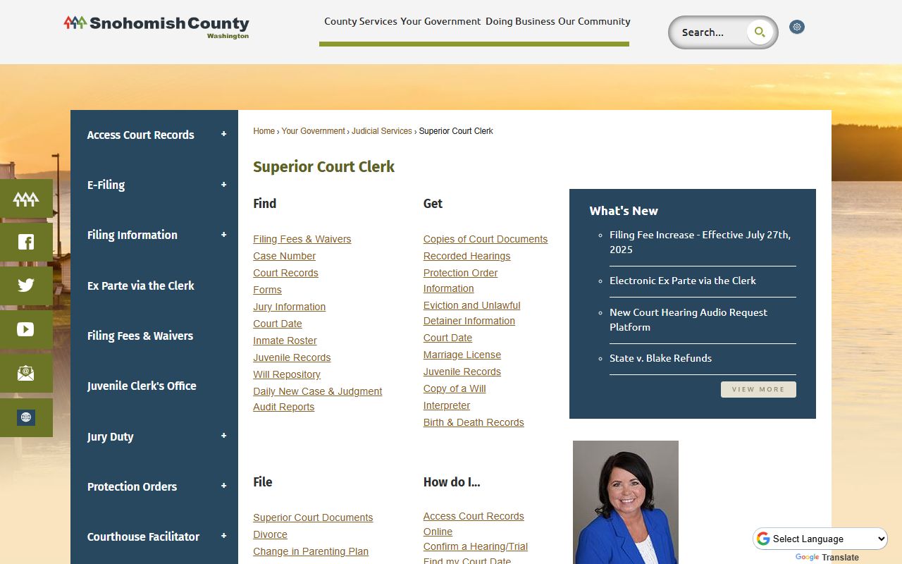 Snohomish County Traffic Ticket Records superior court clerk page