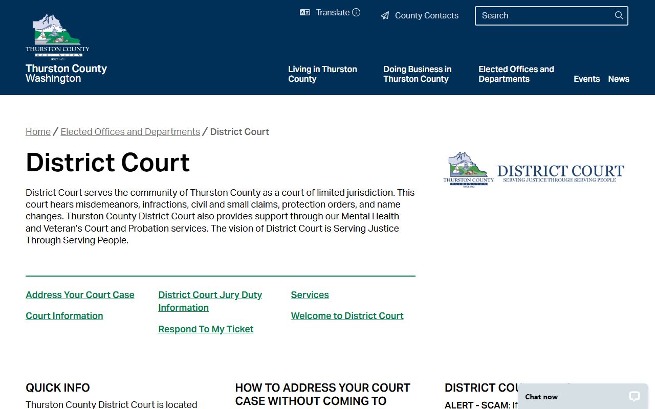 Thurston County Traffic Ticket Records district court page