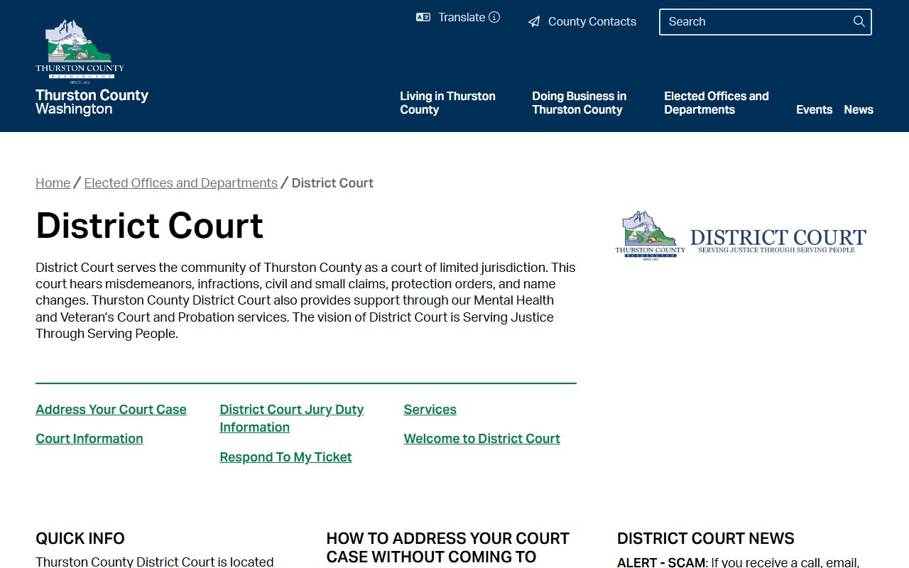 Thurston County Traffic Ticket Records records request page