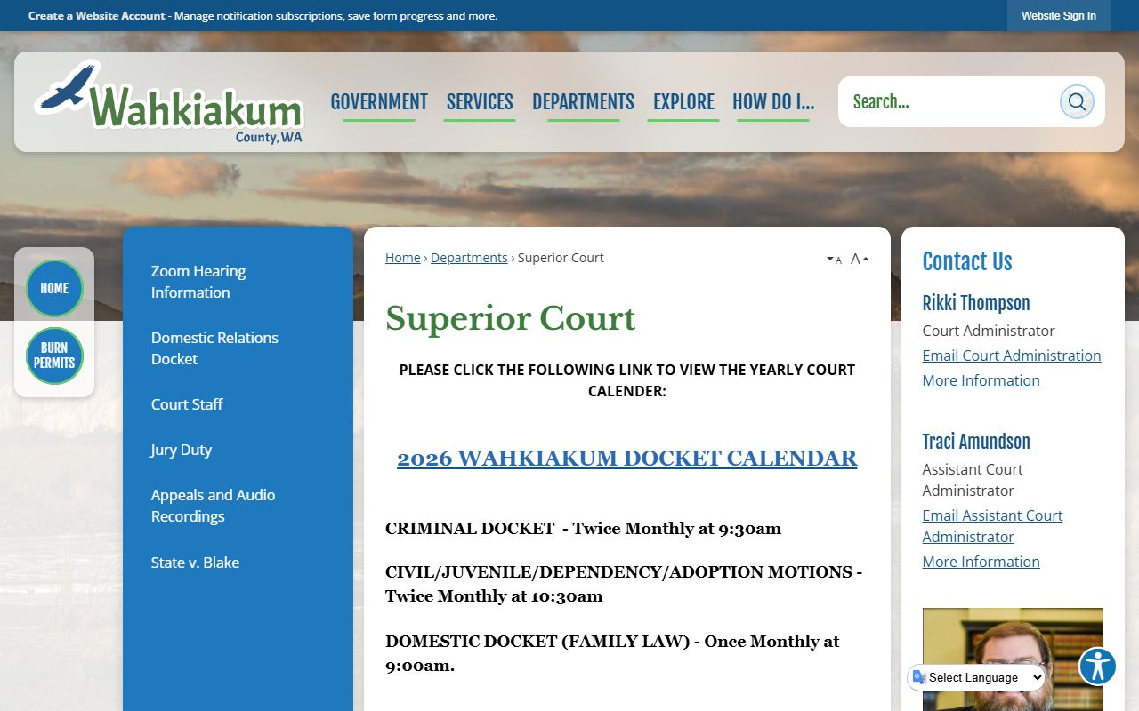 Wahkiakum County Traffic Ticket Records superior court page