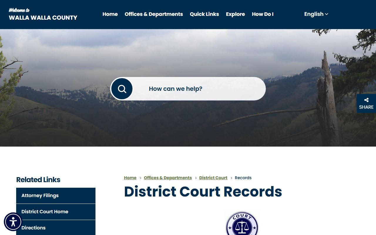 Walla Walla County Traffic Ticket Records district court records page