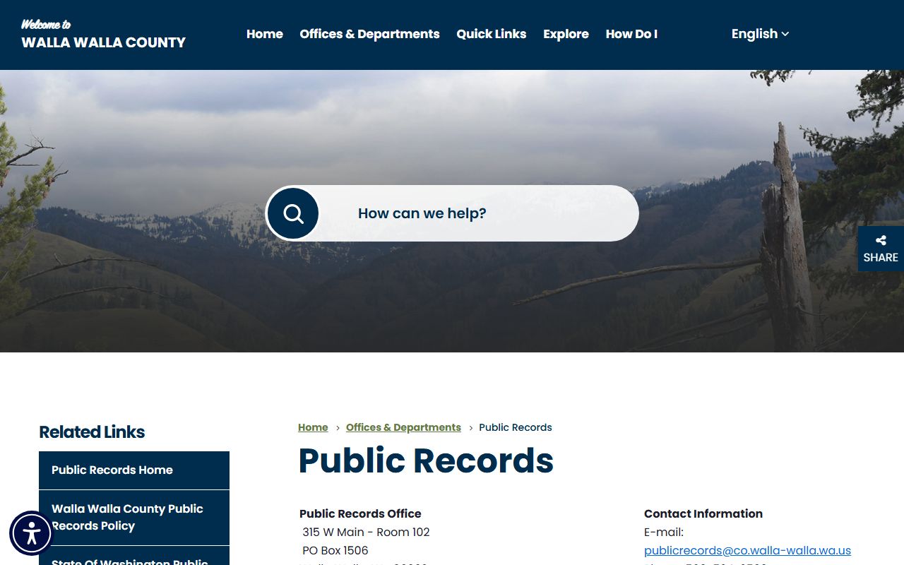 Walla Walla County Traffic Ticket Records public records page