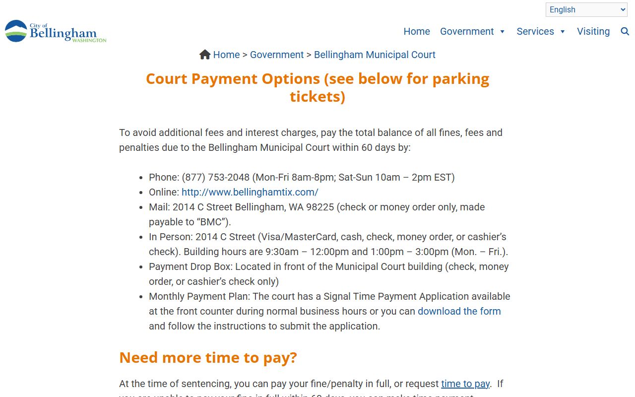 Whatcom County Traffic Ticket Records Bellingham Municipal Court payment page
