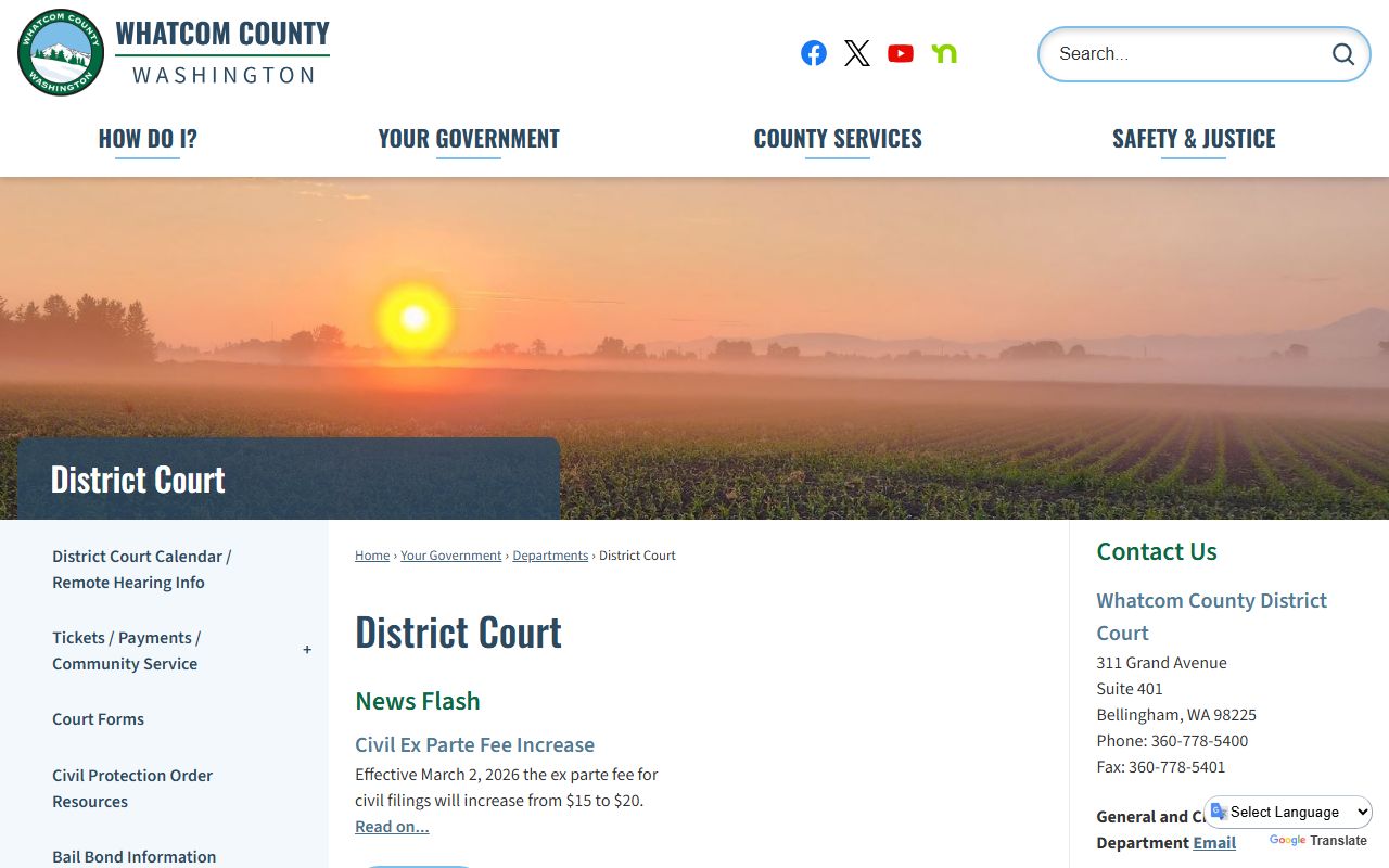 Whatcom County Traffic Ticket Records district court page
