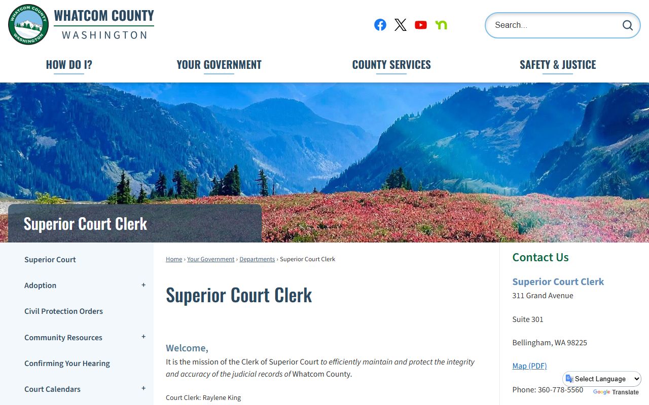 Whatcom County Traffic Ticket Records Superior Court Clerk page