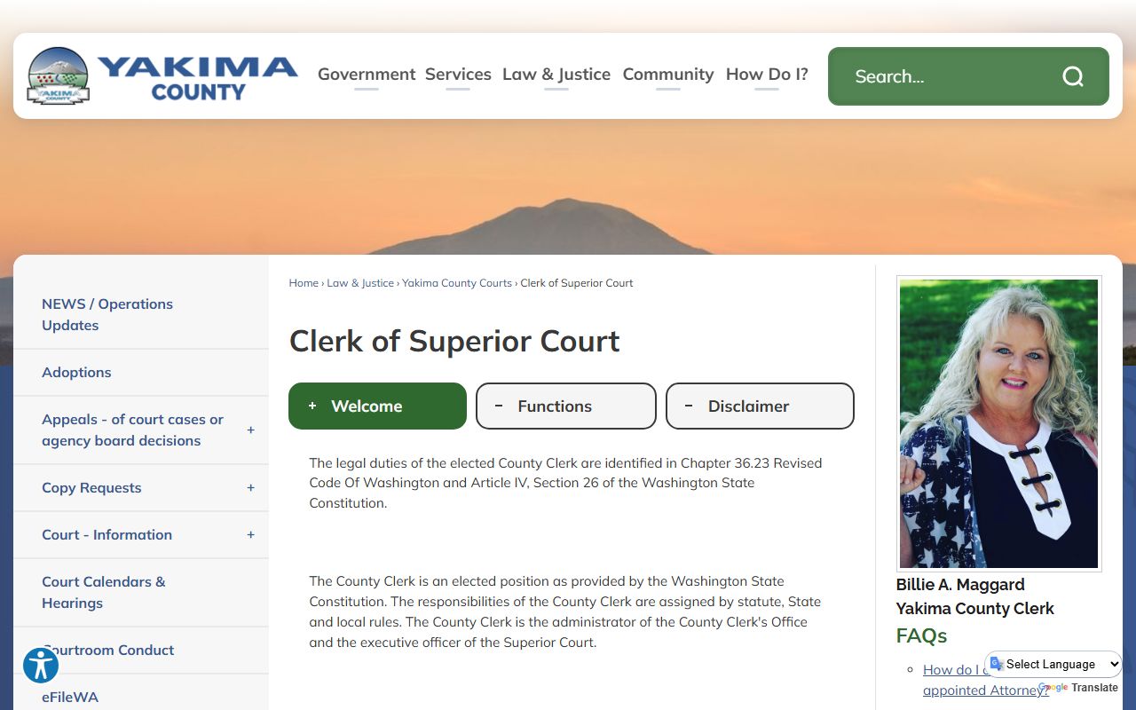 Yakima County Traffic Ticket Records clerk of superior court page