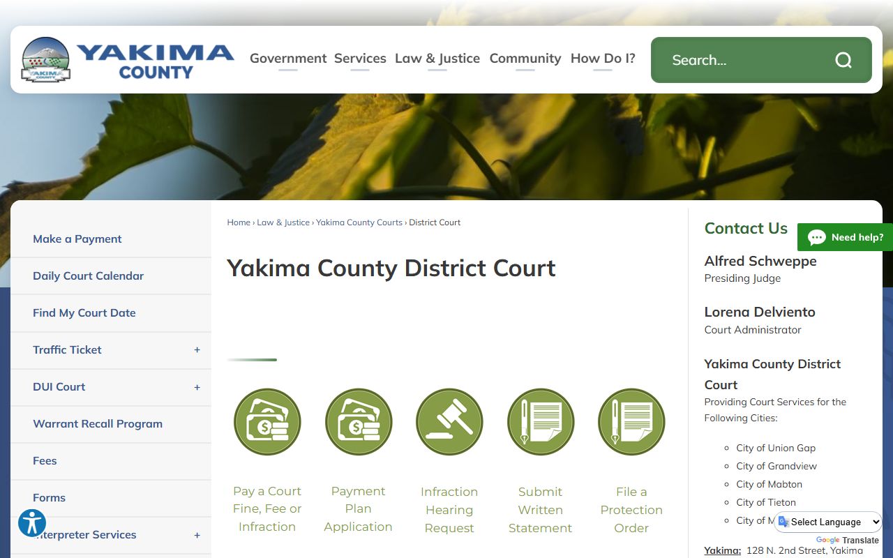 Yakima County Traffic Ticket Records district court page
