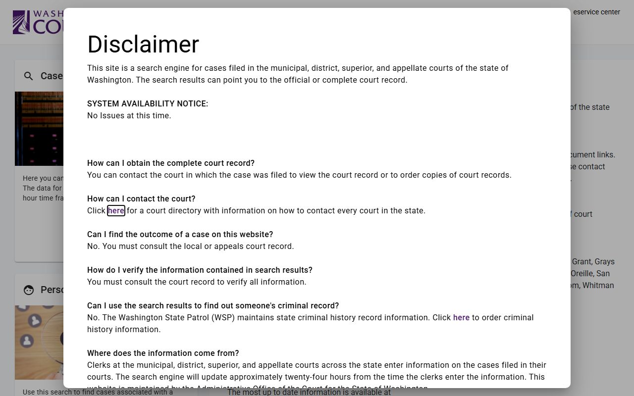 Washington Traffic Ticket Records Washington Courts case search image